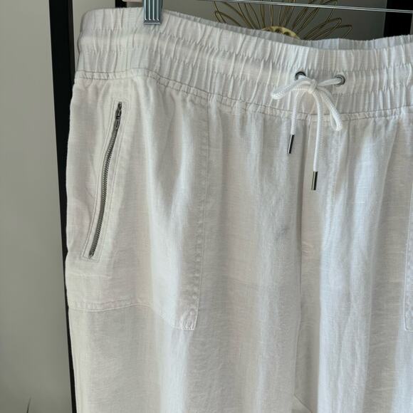 Athleta Cabo White 100% Linen High Rise Cropped Joggers Women’s Size 20 - Picture 6 of 15